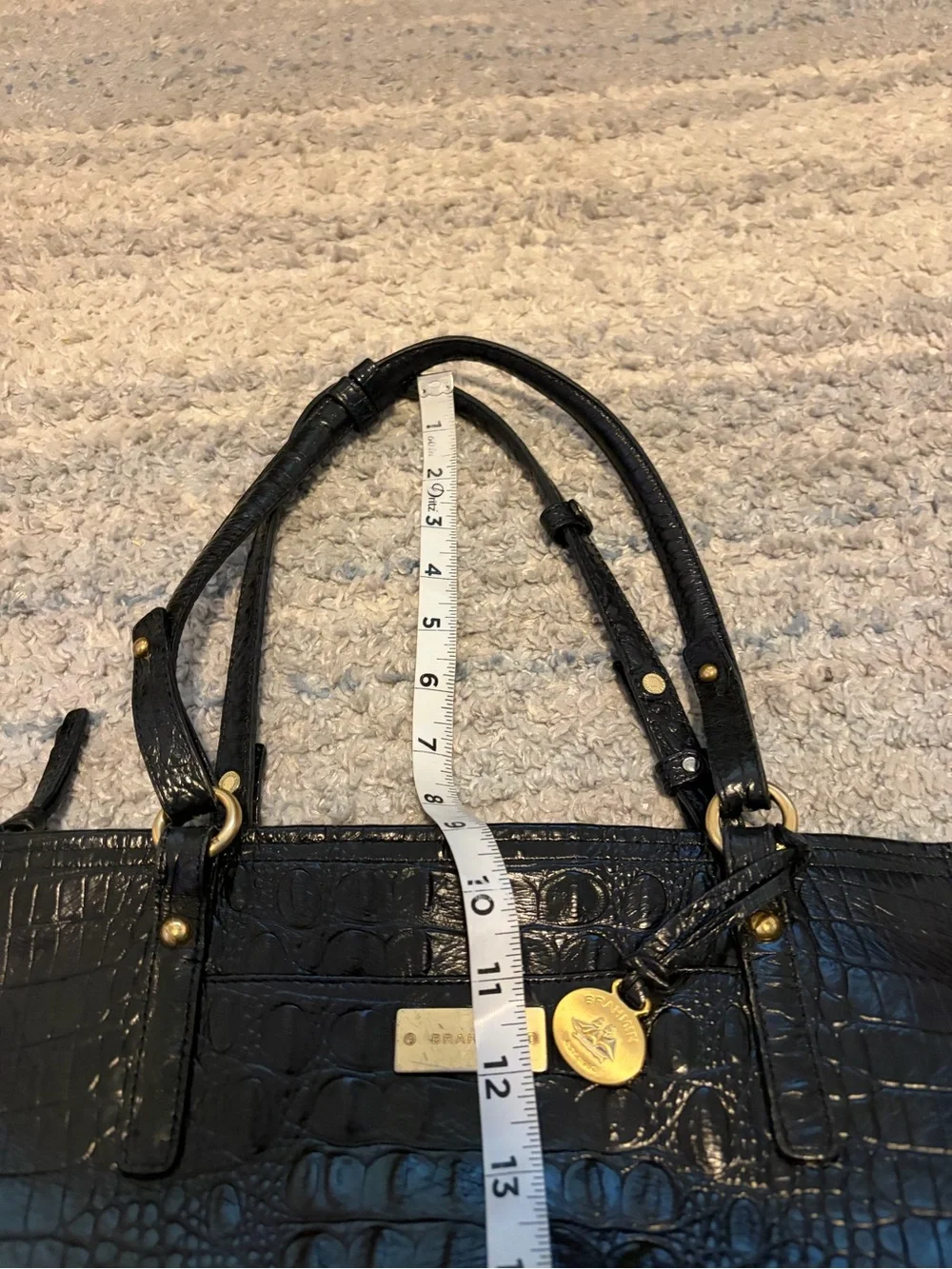 Brahmin Black Croc Embossed Leather Tote Bag Shoulder Purse Gold Hardware Large - Picture 13 of 15